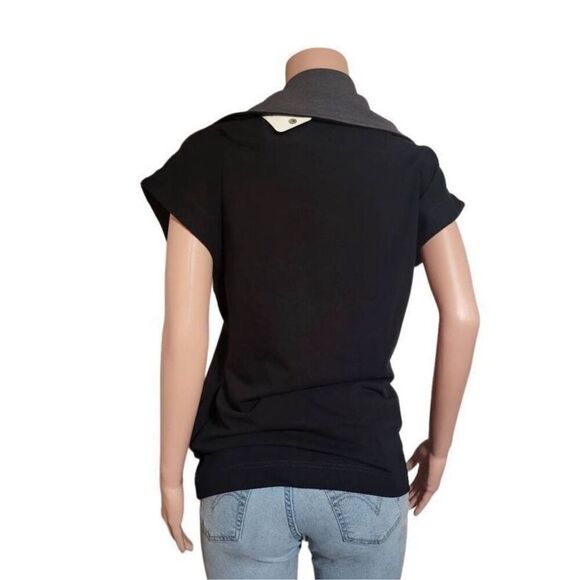 Women's short sleeve black Henley mock neck button front  tee L - Picture 2 of 6